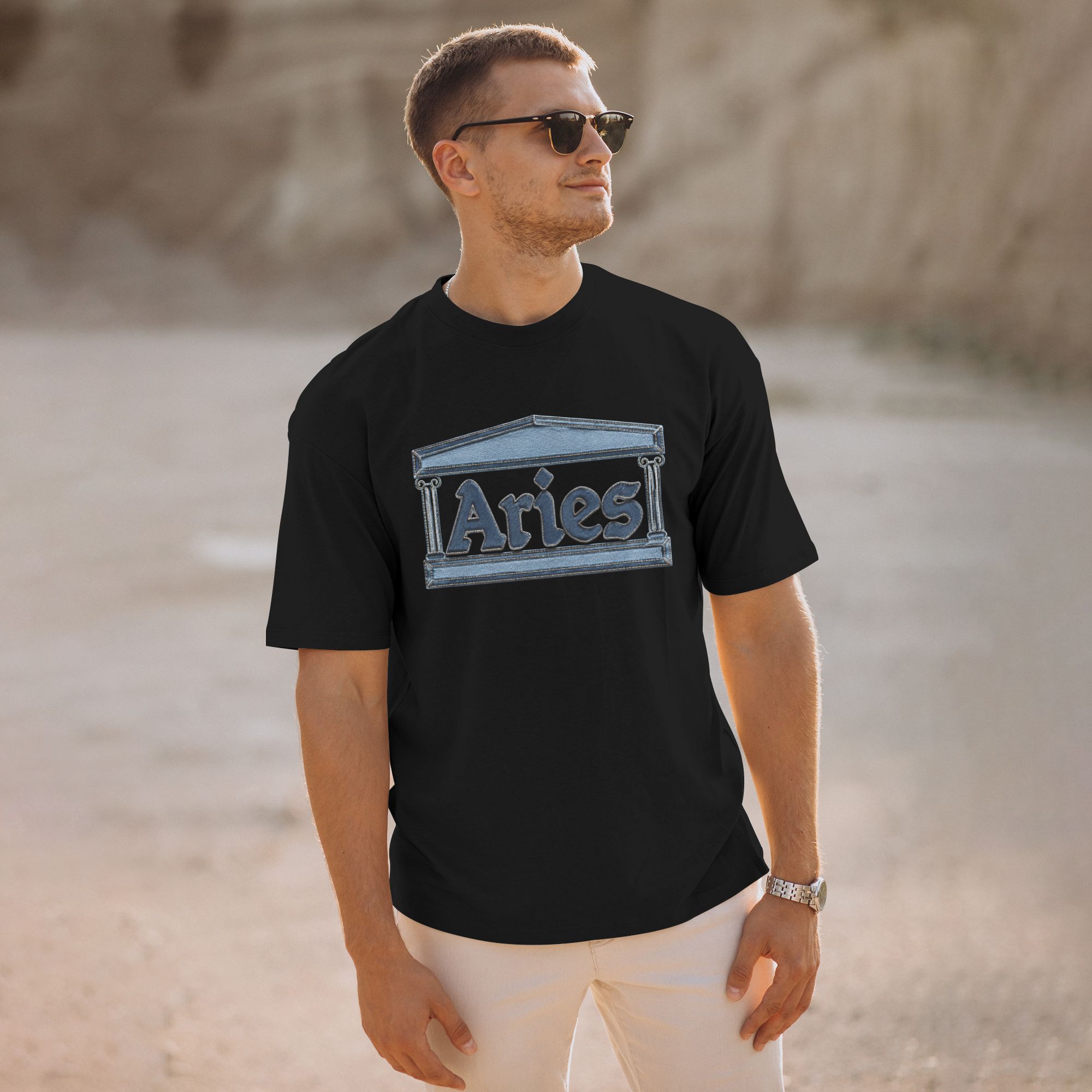 Aries denim patchwork effect T-shirt - Image 7