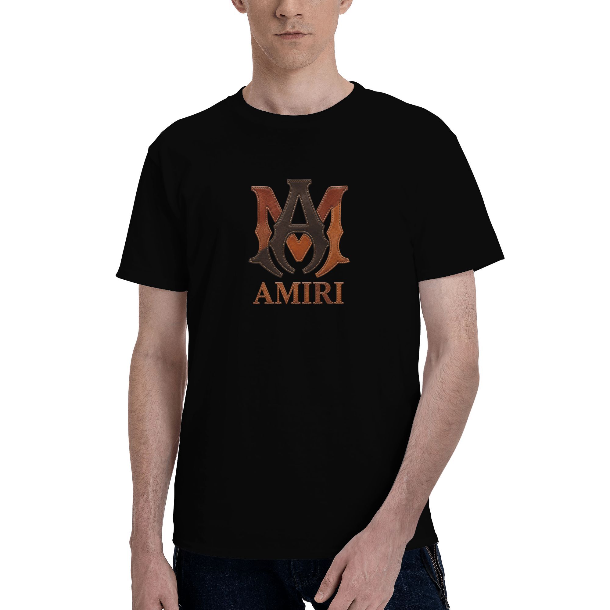Amiri leather patchwork effect T-shirt